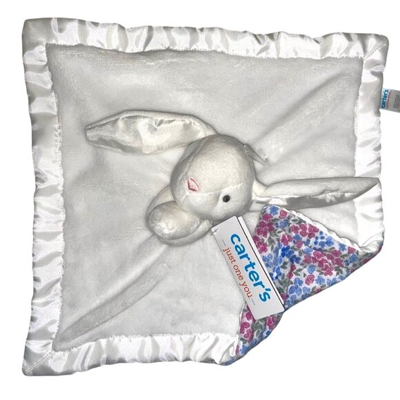 Carter's Just One You White Bunny Plush Lovey Pink Blue Floral   Blanket - Picture 1 of 7